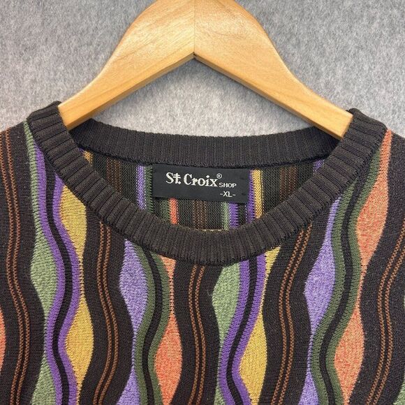 St. Croix Men's XL Colorful Geometric Pattern Sweater 3D Knit Grandpa Crewneck - Picture 3 of 12